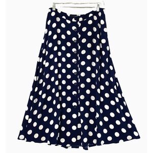 Talbots Women's Midi Skirt A-line Polka Dot Blue Size 10 Faux Button Viscose‎